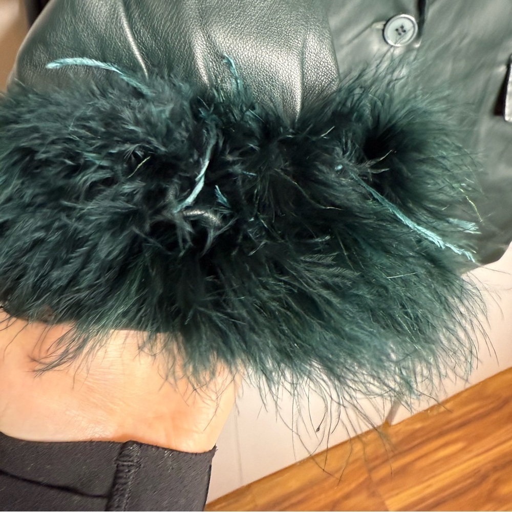 Lamarque Galia Blazer Dress Jacket Feather Trim Dark Jade XS/S - Picture 4 of 10